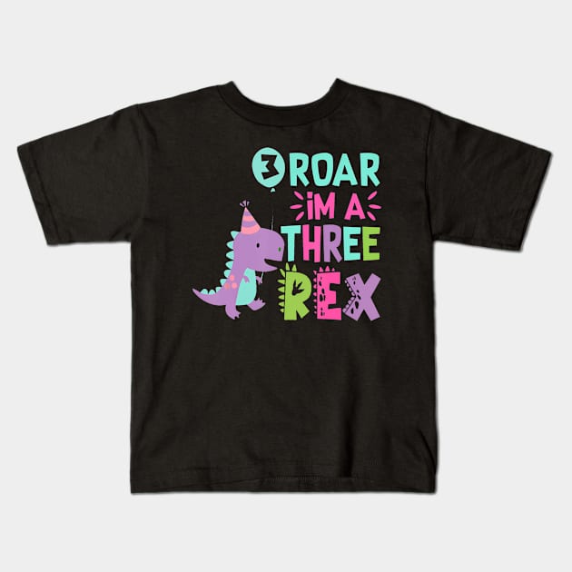 3rd Birthday Dinosaur GirlRex Matching Family Party Three Kids T-Shirt by Namatustee